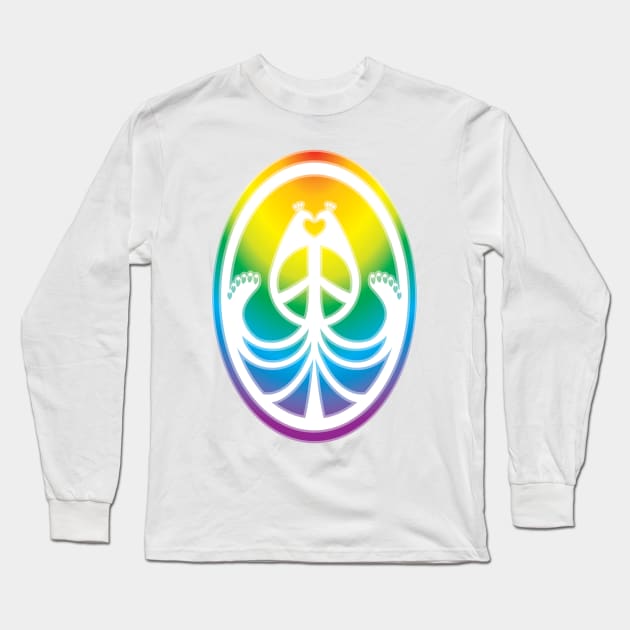 Peace, Love, and Peacocks (Rainbow w/White) Long Sleeve T-Shirt by hideedoodle